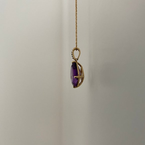 Purple 4.22 Carat Amethyst and Diamond Necklace 18" Yellow 14K Gold Chain - Picture 9 of 12